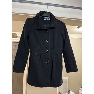 Apt 9 Womens Black Wool Blend Pea Coat Mid Length Button Front Jacket Size L